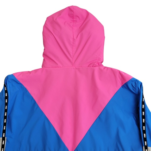 Victorias‎ Secret Jacket M/L Retro Sherpa Lined Neon Pink Blue Hooded Zip Coat - Picture 2 of 15